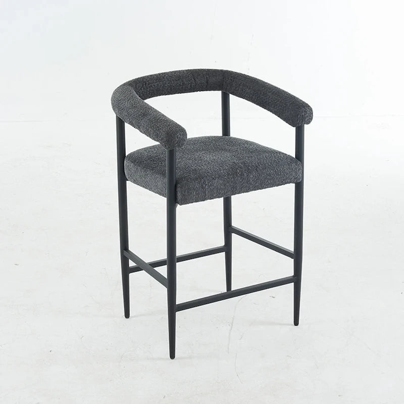 Tabourets de bar modernes en bouclette lot de 2, hauteur comptoir avec structure métallique et accoudoirs pour îlot de cuisine, salle à manger