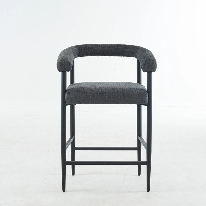 Tabourets de bar modernes en bouclette lot de 2, hauteur comptoir avec structure métallique et accoudoirs pour îlot de cuisine, salle à manger
