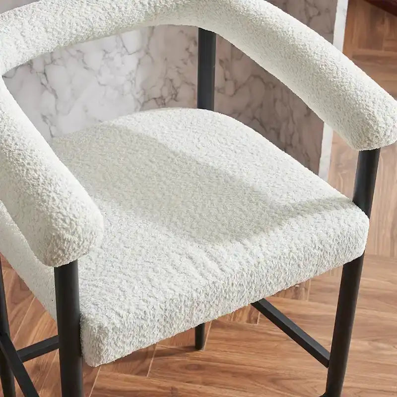 Tabourets de bar modernes en bouclette lot de 2, hauteur comptoir avec structure métallique et accoudoirs pour îlot de cuisine, salle à manger