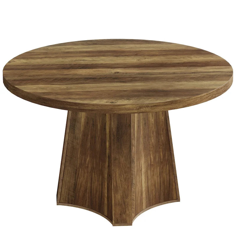 Table à manger ronde industrielle de 119 cm avec pied central pour 4 à 6 personnes