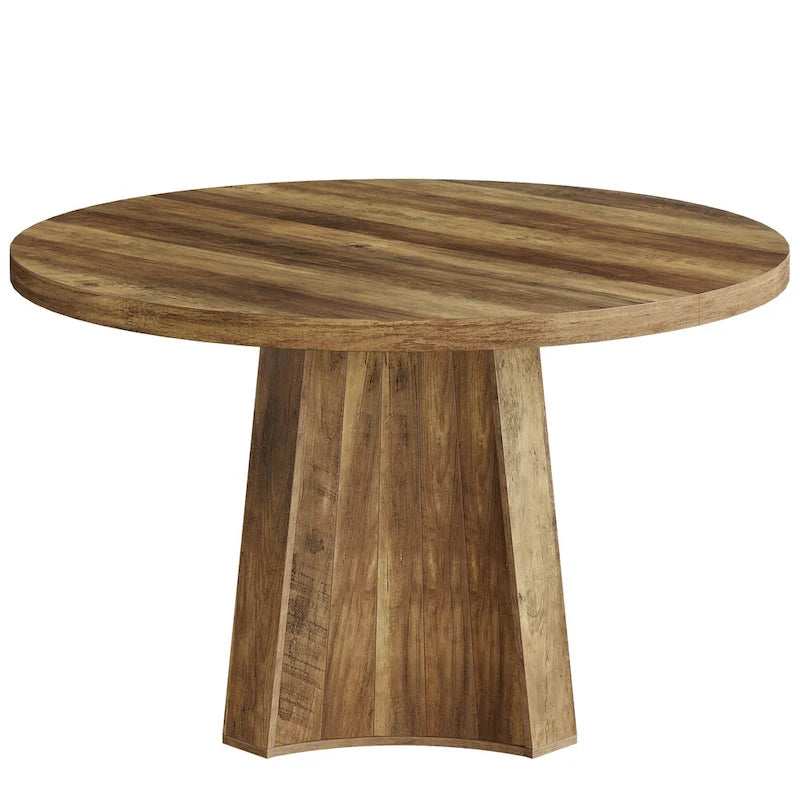 Table à manger ronde industrielle de 119 cm avec pied central pour 4 à 6 personnes