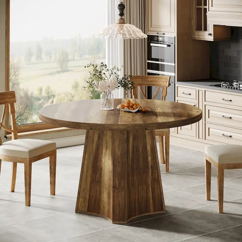 Table à manger ronde industrielle de 119 cm avec pied central pour 4 à 6 personnes