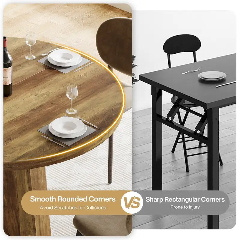 Table à manger ronde industrielle de 119 cm avec pied central pour 4 à 6 personnes