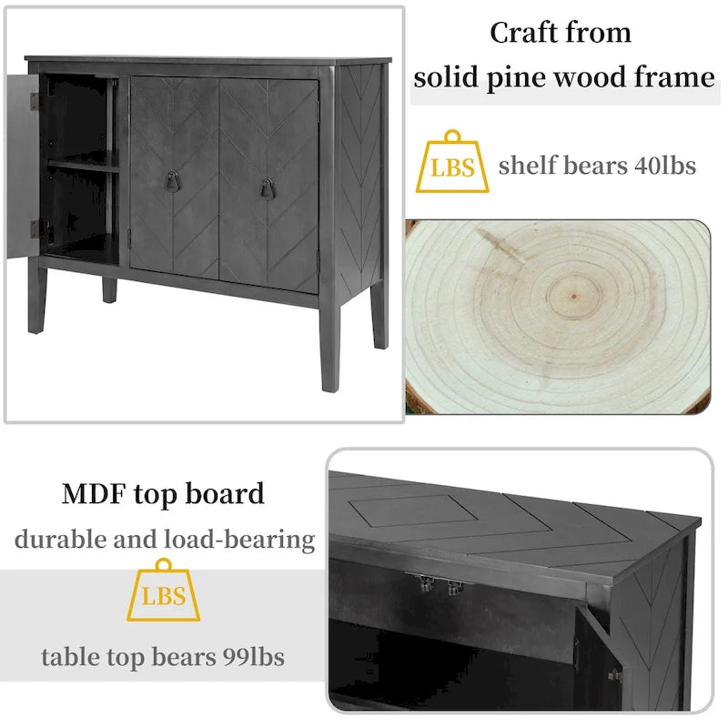 Armoire de Rangement d'Appoint Vintage avec Étagère Réglable, Table Console en Bois Massif, Table de Canapé