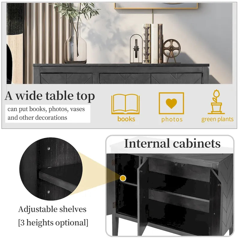 Armoire de Rangement d'Appoint Vintage avec Étagère Réglable, Table Console en Bois Massif, Table de Canapé