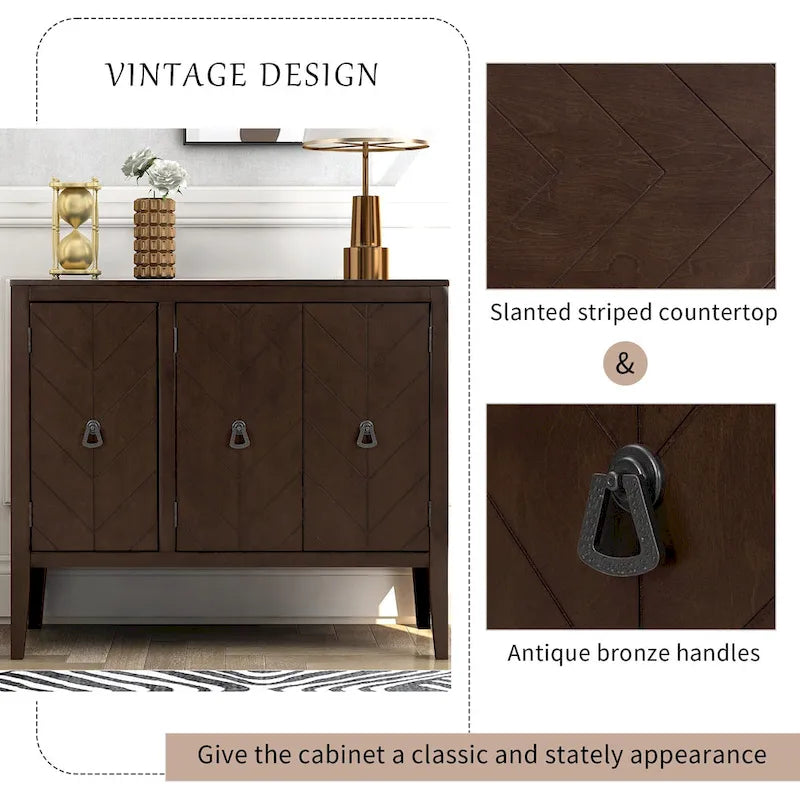 Armoire de Rangement d'Appoint Vintage avec Étagère Réglable, Table Console en Bois Massif, Table de Canapé
