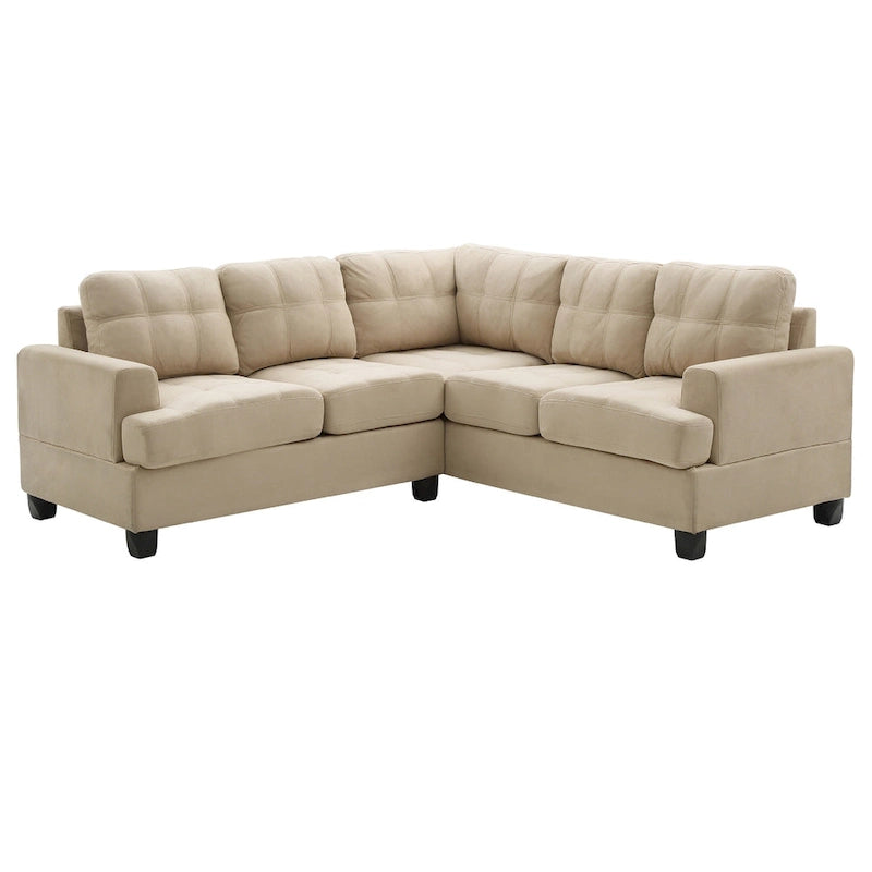 Canapé d'angle en microsuède capitonné - 80 po - Beige