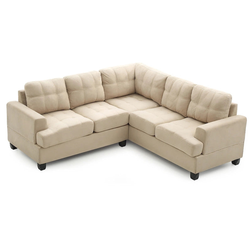 Canapé d'angle en microsuède capitonné - 80 po - Beige