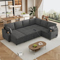 Canapé en U, Canapé Sectionnel en Chenille avec 2 Porte-Gobelets et Ports de Charge Canapé-Lit Inclinable pour Salon