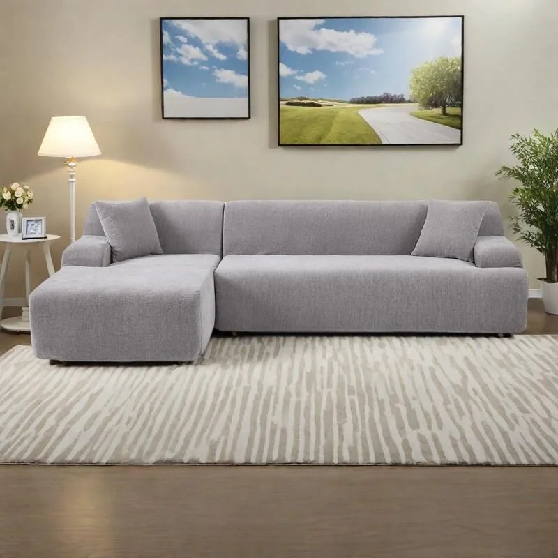 Canapé sectionnel modulaire en polyester en forme de L 111 avec mousse haute densité, assise profonde de 27 et tissu chenille anti-plis