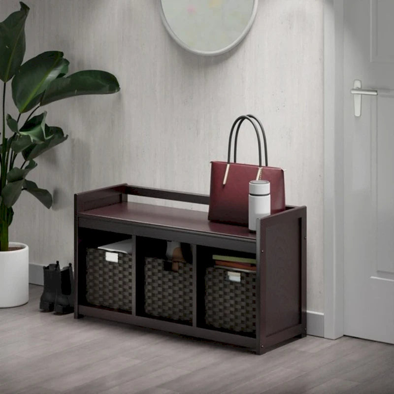 Banc de rangement 4 pièces 3 paniers tressés pliables 37,5 Espresso Chocolat