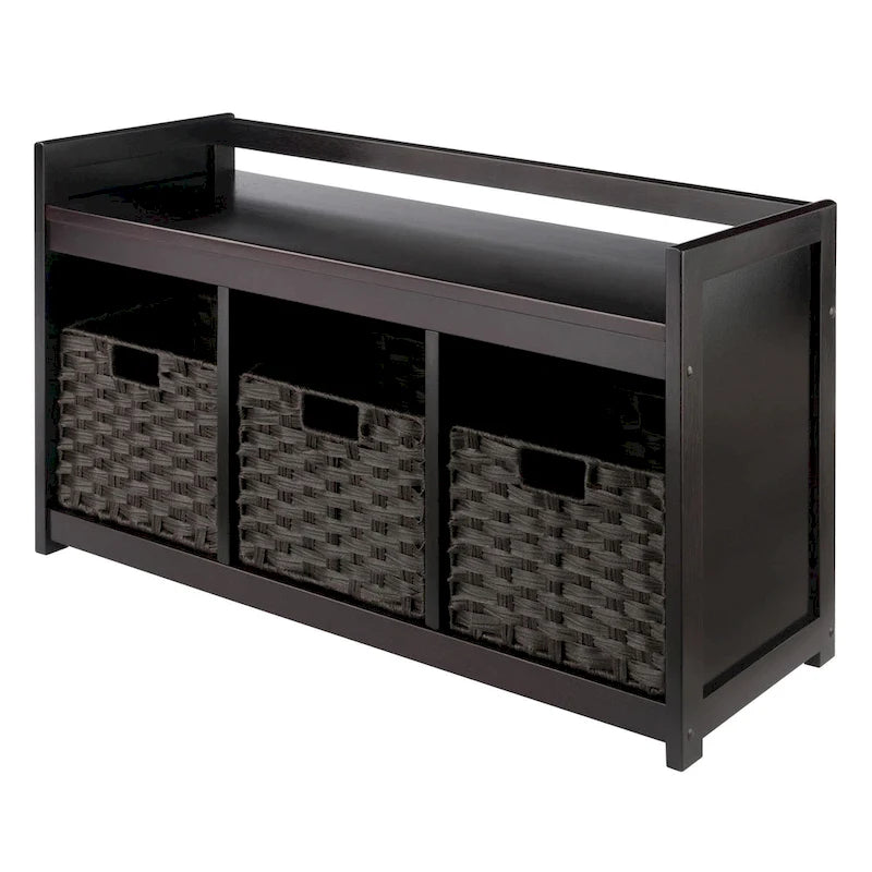 Banc de rangement 4 pièces 3 paniers tressés pliables 37,5 Espresso Chocolat