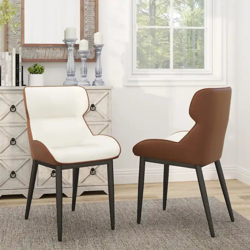 Lot de 2 chaises de salle à manger modernes en polyuréthane avec dossier solide et pieds en métal noir