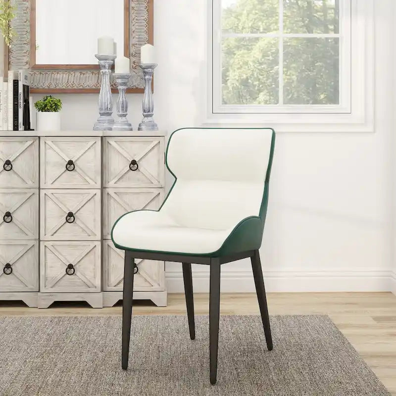 Lot de 2 chaises de salle à manger modernes en polyuréthane avec dossier solide et pieds en métal noir