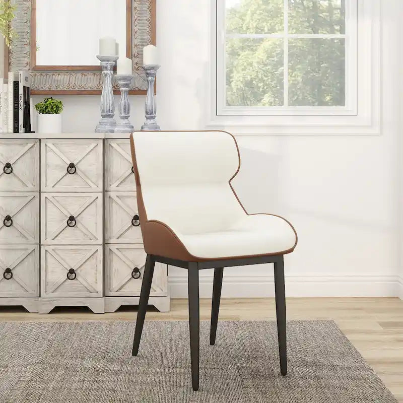 Lot de 2 chaises de salle à manger modernes en polyuréthane avec dossier solide et pieds en métal noir