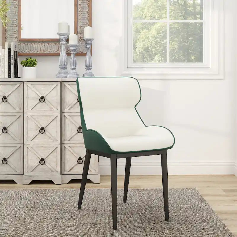 Lot de 2 chaises de salle à manger modernes en polyuréthane avec dossier solide et pieds en métal noir