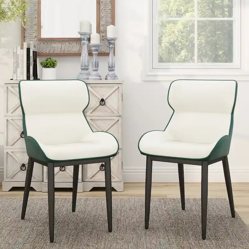 Lot de 2 chaises de salle à manger modernes en polyuréthane avec dossier solide et pieds en métal noir