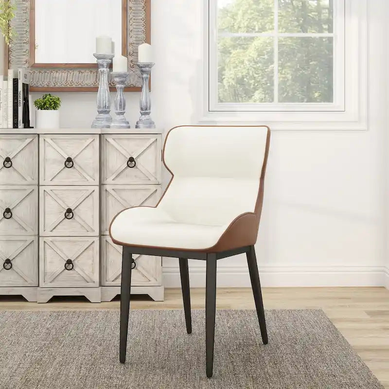 Lot de 2 chaises de salle à manger modernes en polyuréthane avec dossier solide et pieds en métal noir