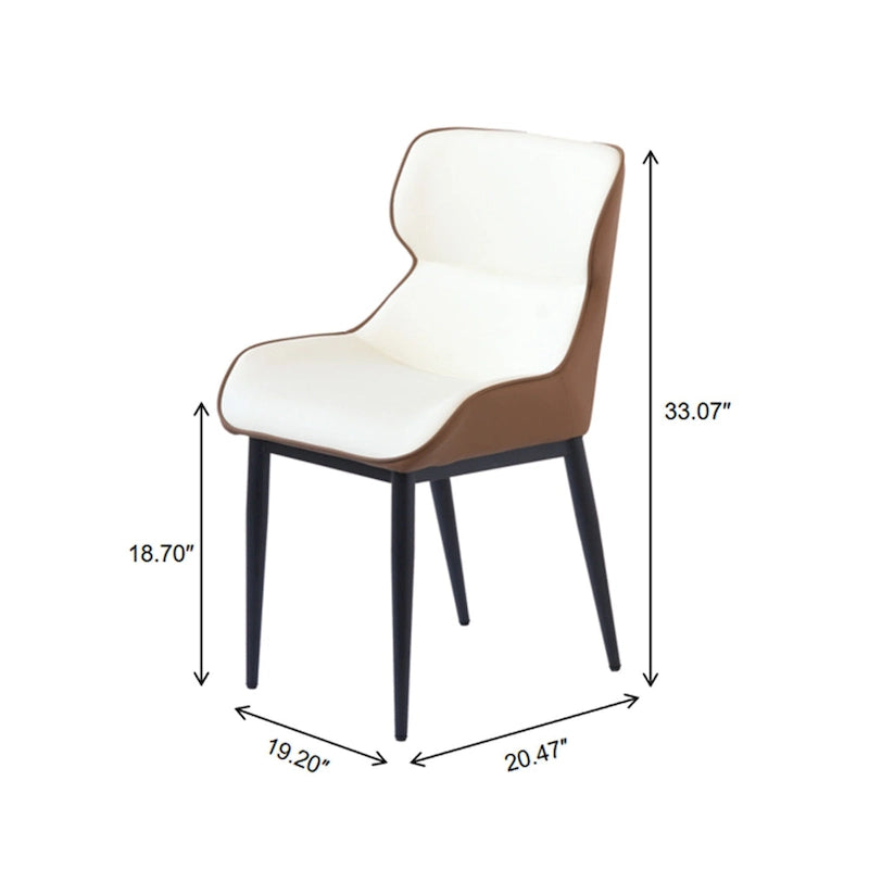 Lot de 2 chaises de salle à manger modernes en polyuréthane avec dossier solide et pieds en métal noir