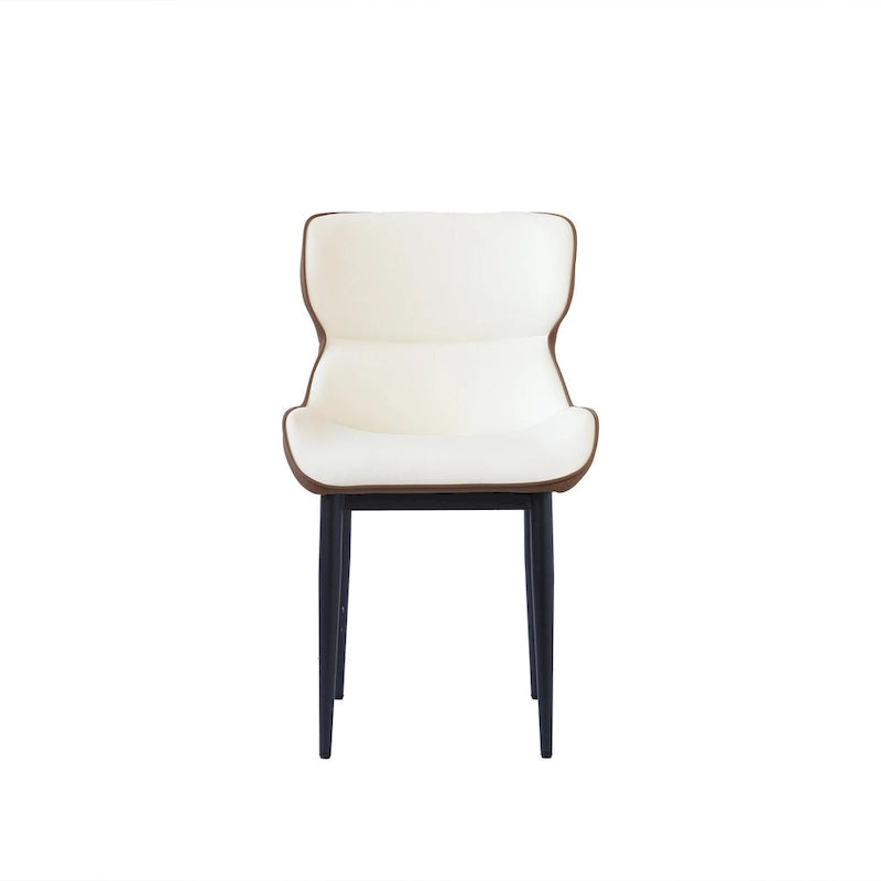 Lot de 2 chaises de salle à manger modernes en polyuréthane avec dossier solide et pieds en métal noir