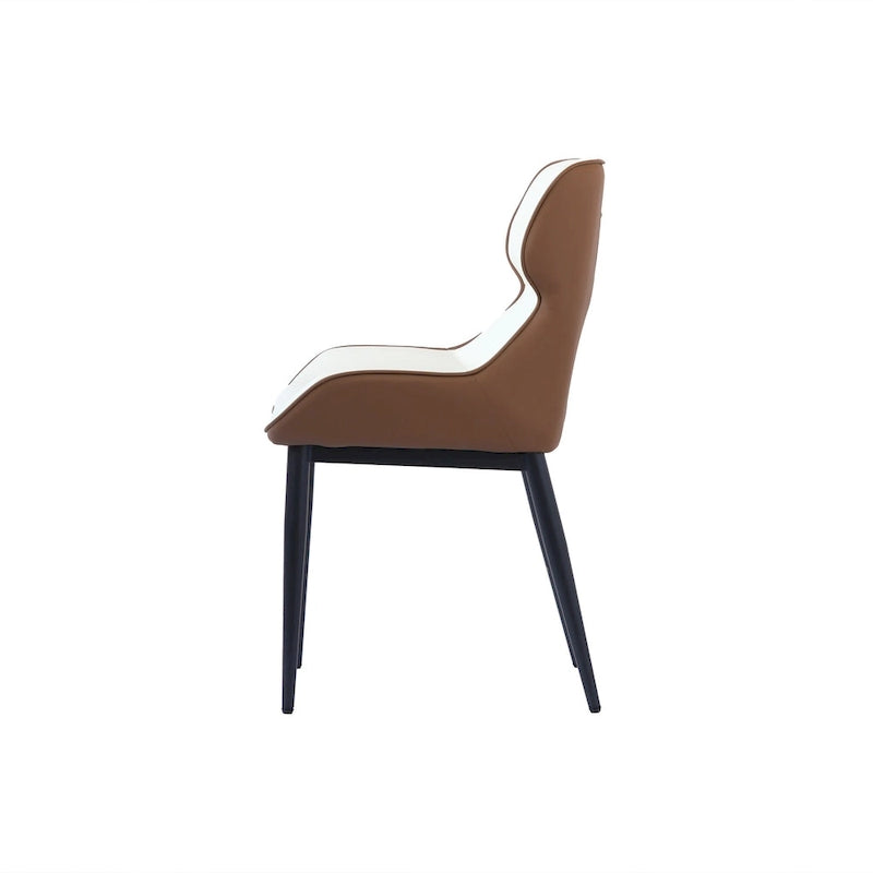 Lot de 2 chaises de salle à manger modernes en polyuréthane avec dossier solide et pieds en métal noir