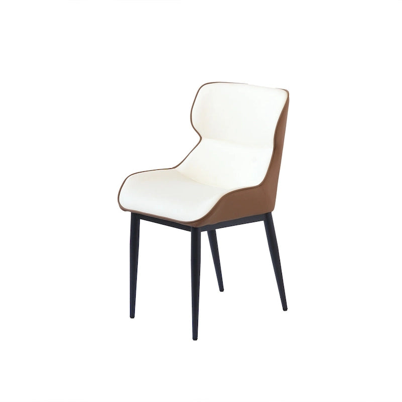 Lot de 2 chaises de salle à manger modernes en polyuréthane avec dossier solide et pieds en métal noir