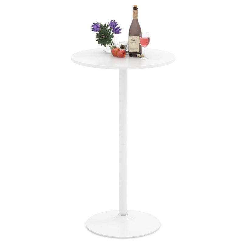 Gymax Table de bar ronde avec hauteur réglable et base en métal style moderne
