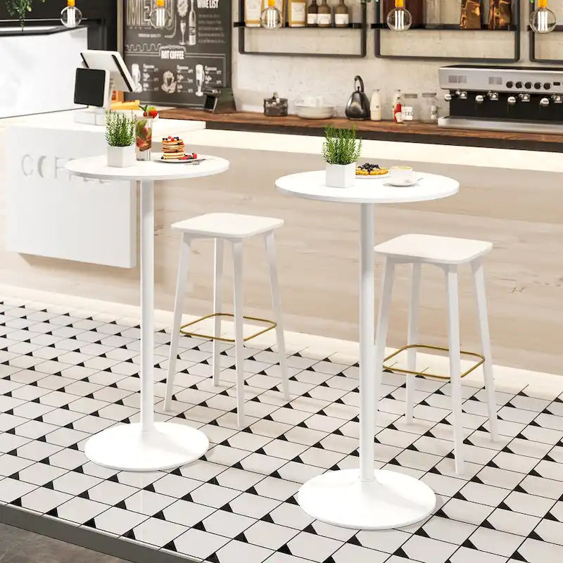 Gymax Table de bar ronde avec hauteur réglable et base en métal style moderne