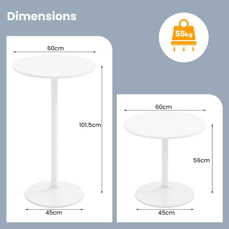 Gymax Table de bar ronde avec hauteur réglable et base en métal style moderne