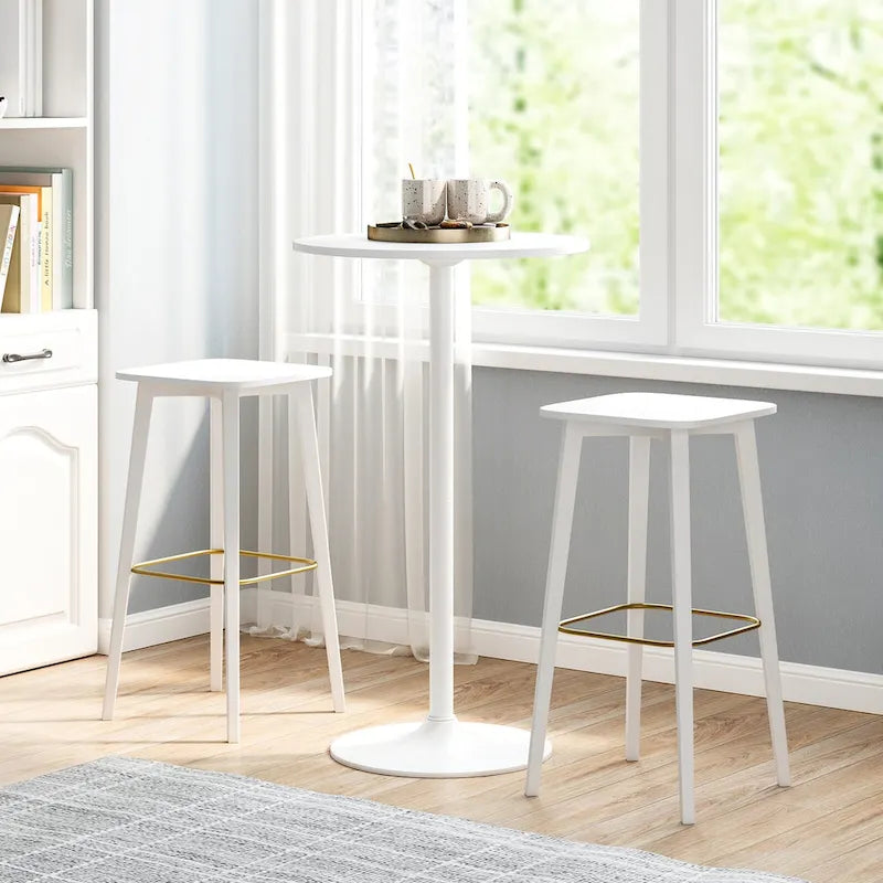 Gymax Table de bar ronde avec hauteur réglable et base en métal style moderne