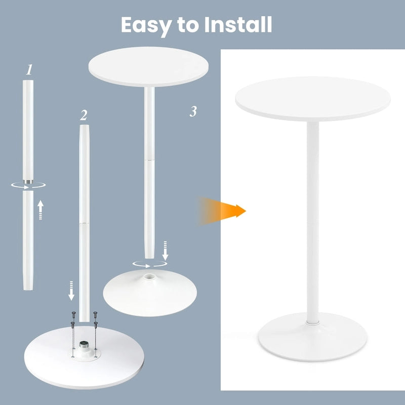Gymax Table de bar ronde avec hauteur réglable et base en métal style moderne