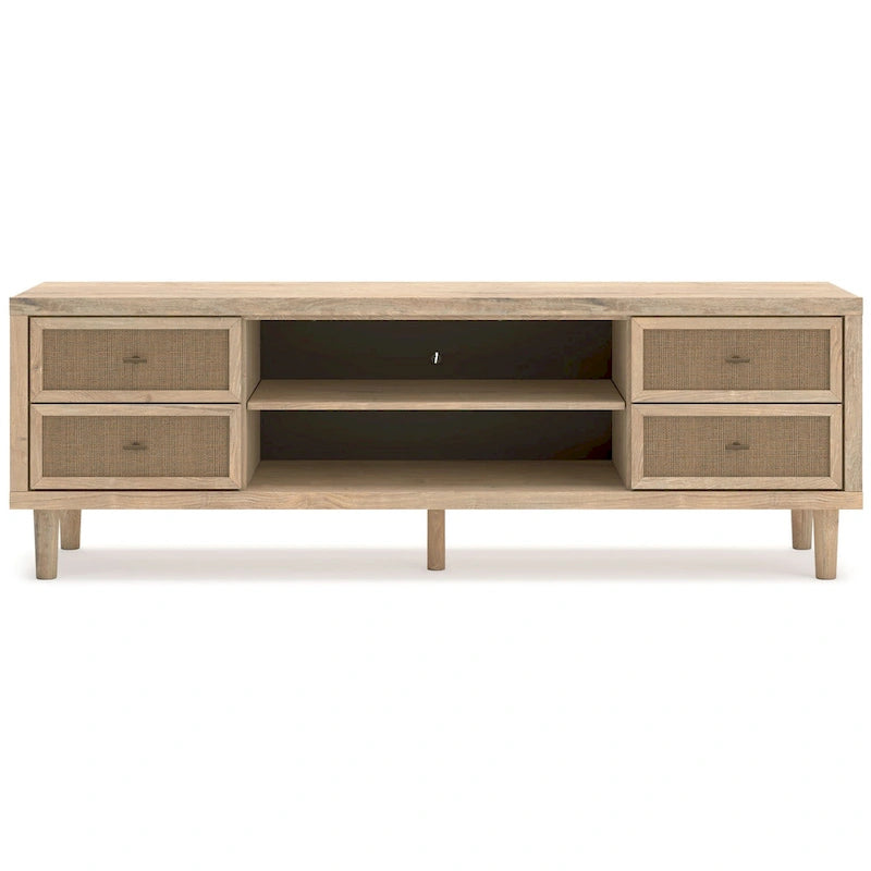 Meuble TV grand Ciel, 4 tiroirs, 2 étagères, bois marron, 183 cm