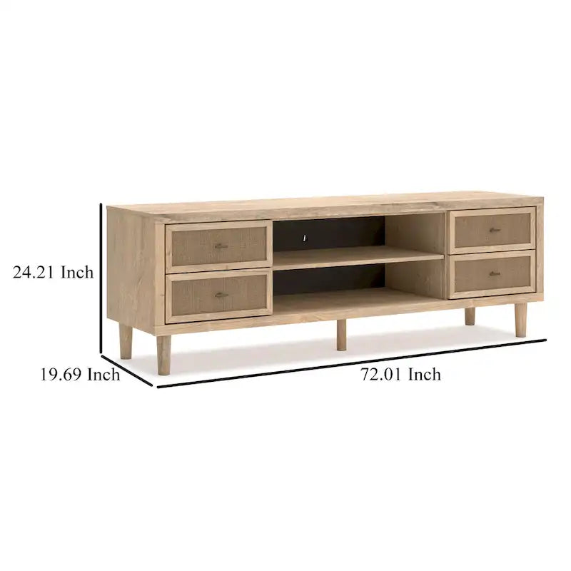 Meuble TV grand Ciel, 4 tiroirs, 2 étagères, bois marron, 183 cm