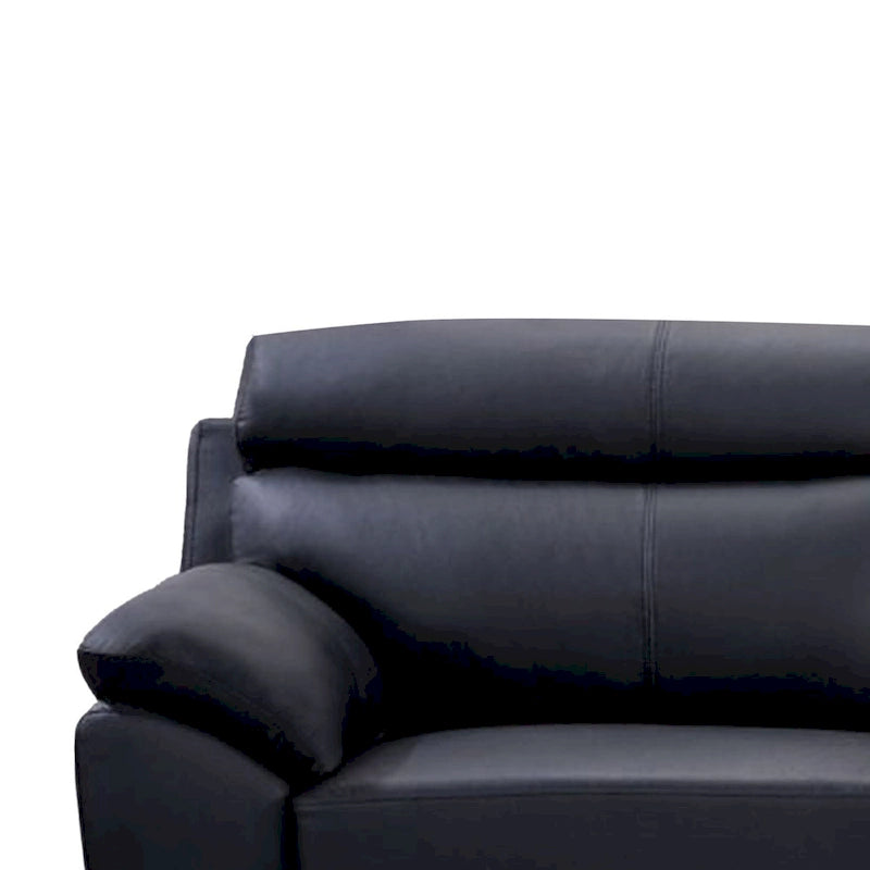 Canapé Justin, cuir pleine fleur noir, coussins en mousse, pieds en acier, 203 cm