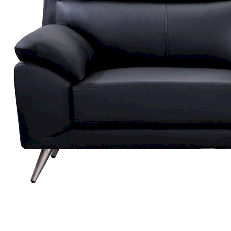 Canapé Justin, cuir pleine fleur noir, coussins en mousse, pieds en acier, 203 cm