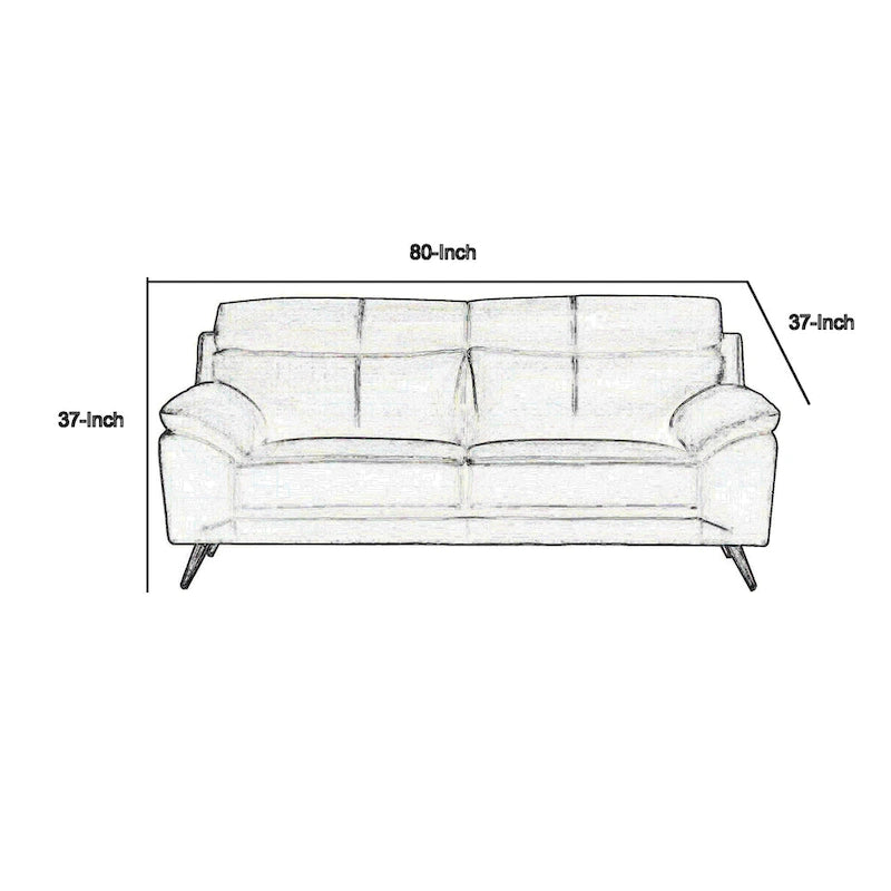Canapé Justin, cuir pleine fleur noir, coussins en mousse, pieds en acier, 203 cm