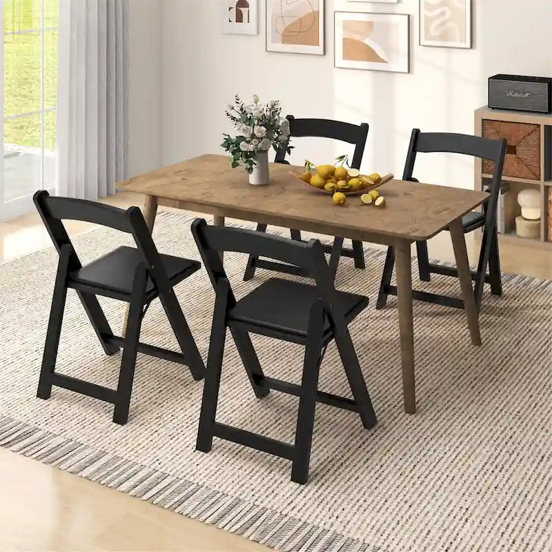 Lot de 4 chaises de salle à manger Gymax avec pieds en bois d'hévéa et siège rembourré pour