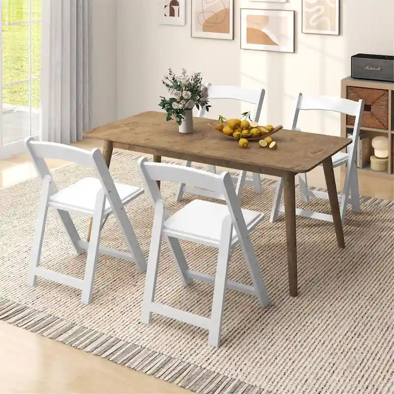 Lot de 4 chaises de salle à manger Gymax avec pieds en bois d'hévéa et siège rembourré pour