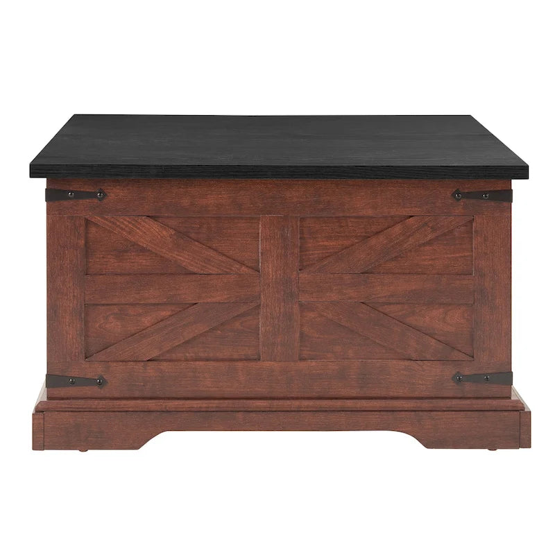 Table basse de ferme carrée en bois avec grand compartiment de rangement caché, plateau relevable à charnières, pour salon