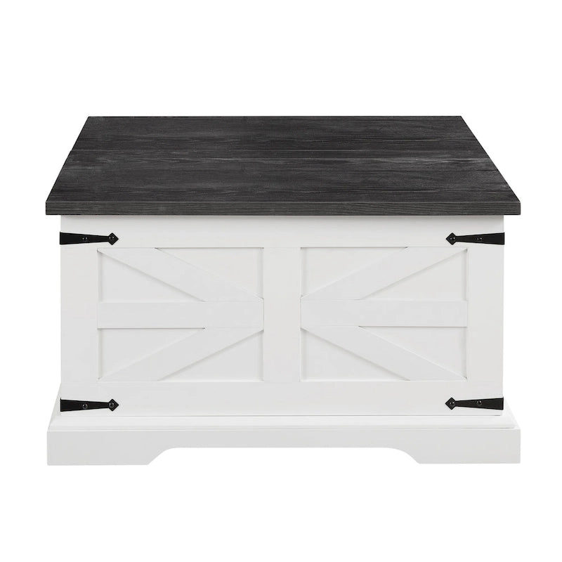 Table basse de ferme carrée en bois avec grand compartiment de rangement caché, plateau relevable à charnières, pour salon