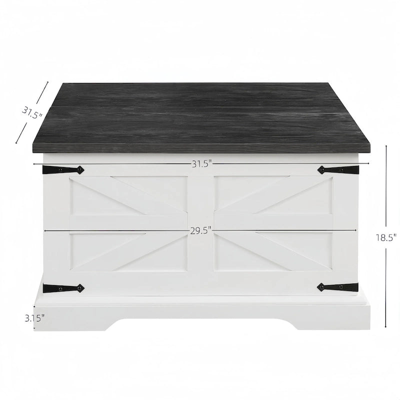 Table basse de ferme carrée en bois avec grand compartiment de rangement caché, plateau relevable à charnières, pour salon