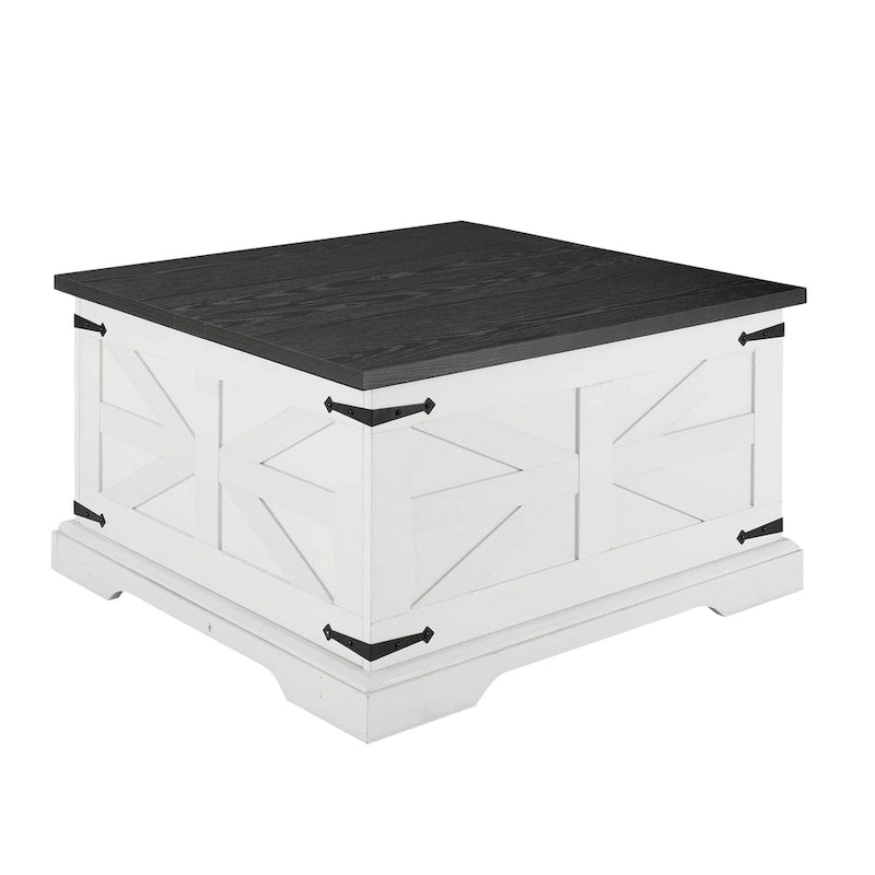 Table basse de ferme carrée en bois avec grand compartiment de rangement caché, plateau relevable à charnières, pour salon