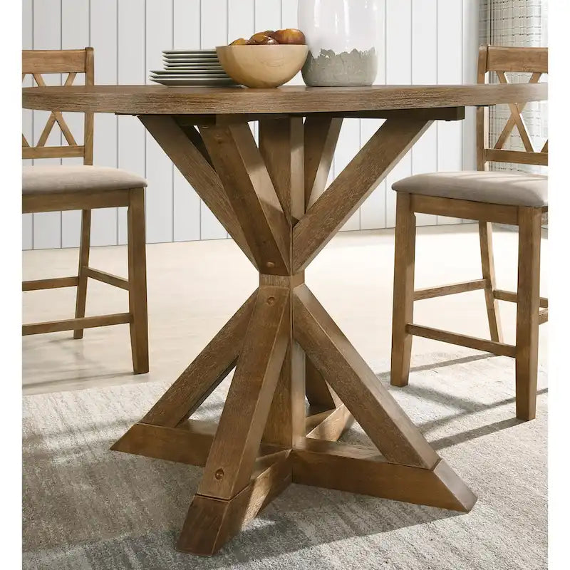 Ensemble de salle à manger hauteur comptoir, ensemble de table de salle à manger ronde 5 pièces avec table ronde et 4 chaises de salle à manger rembourrées