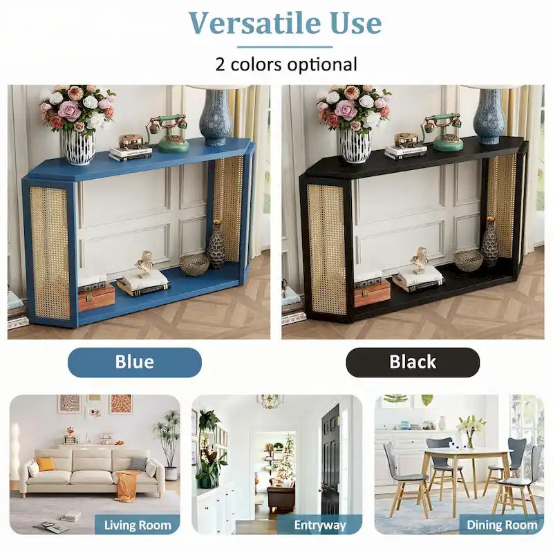 Console étroite avec étagère ouverte, bleu antique