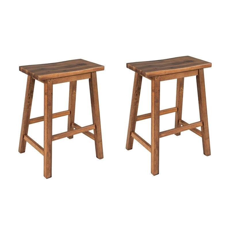 Ensemble îlot de cuisine rustique 3 pièces en bois massif Table de boucher stationnaire de 45 pouces avec deux tabourets et deux étagères ouvertes.