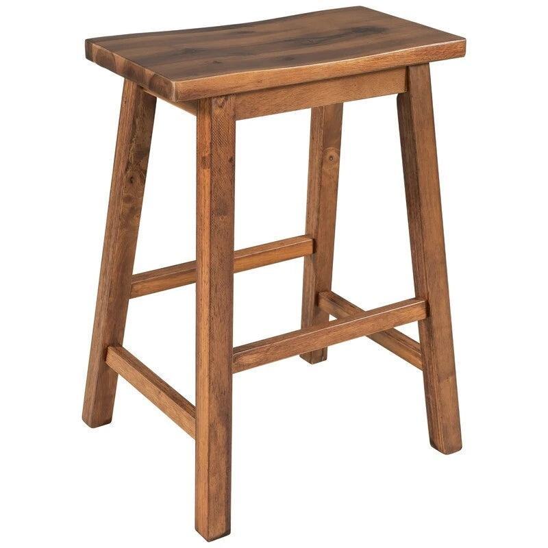Ensemble îlot de cuisine rustique 3 pièces en bois massif Table de boucher stationnaire de 45 pouces avec deux tabourets et deux étagères ouvertes.