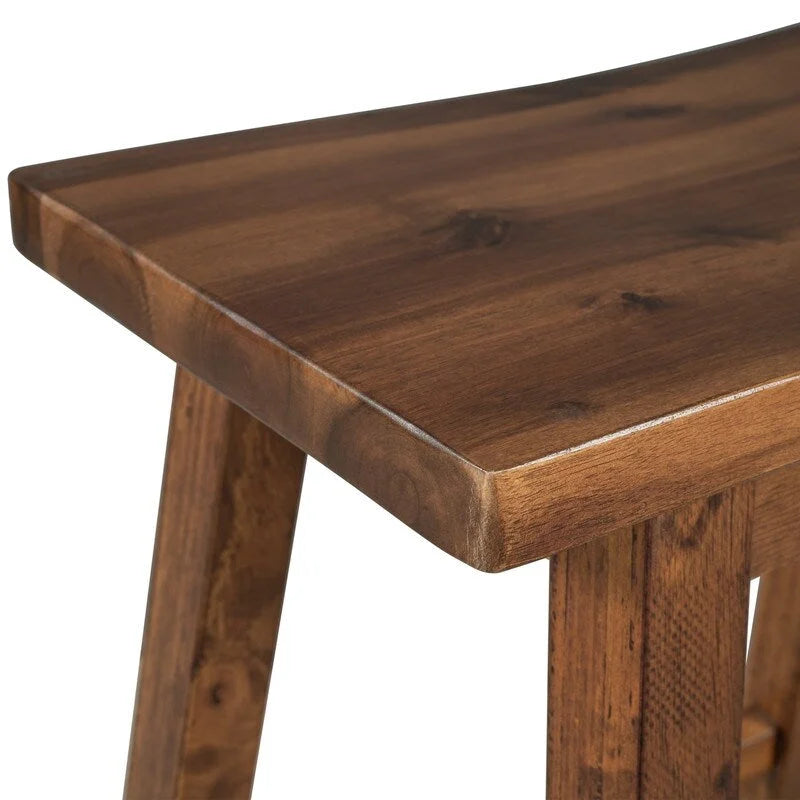 Ensemble îlot de cuisine rustique 3 pièces en bois massif Table de boucher stationnaire de 45 pouces avec deux tabourets et deux étagères ouvertes.