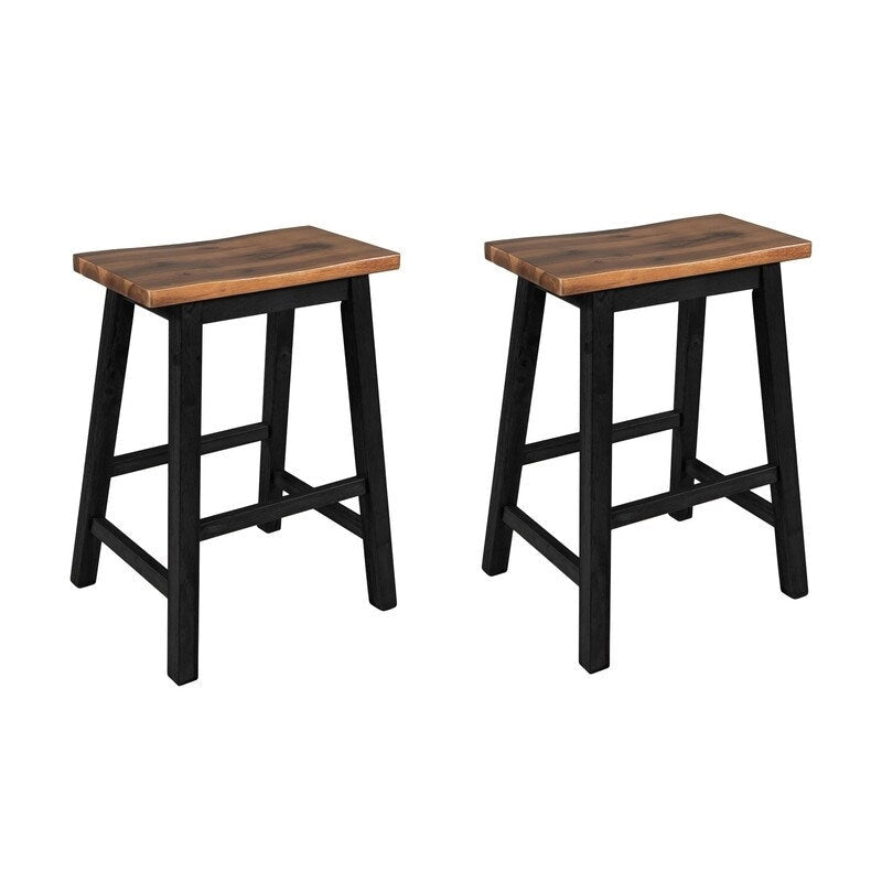 Ensemble îlot de cuisine rustique 3 pièces en bois massif Table de boucher stationnaire de 45 pouces avec deux tabourets et deux étagères ouvertes.