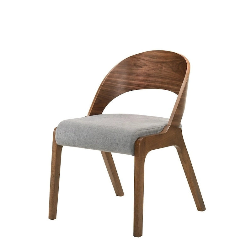 Chaise de salle à manger Modrest Runyon moderne en noyer et tissu gris (lot de 2)