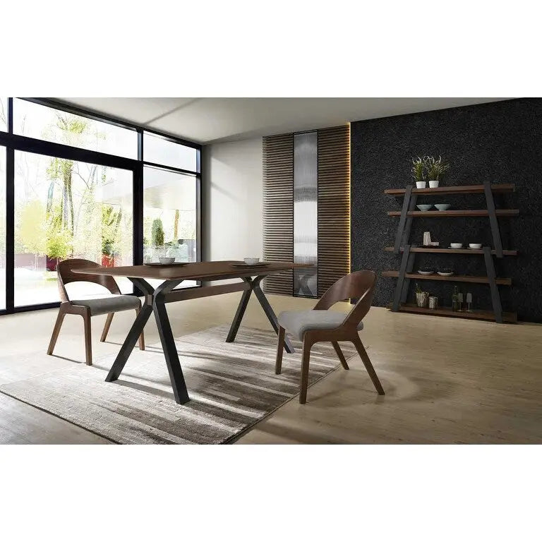Chaise de salle à manger Modrest Runyon moderne en noyer et tissu gris (lot de 2)